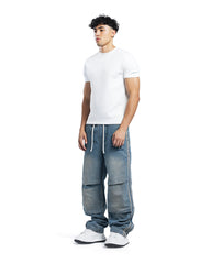 Distressed Denim Cargo Jogger