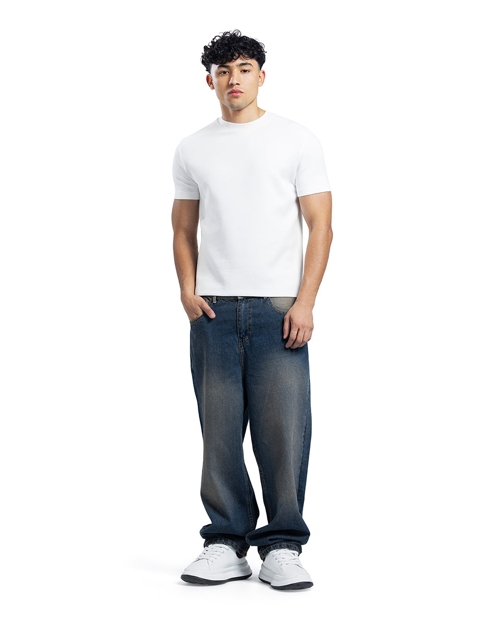 Vintage Contrast Waist Straight Jeans