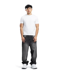 Vintage Contrast Waist Straight Jeans