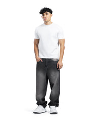 Vintage Contrast Waist Straight Jeans
