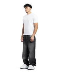 Vintage Contrast Waist Straight Jeans